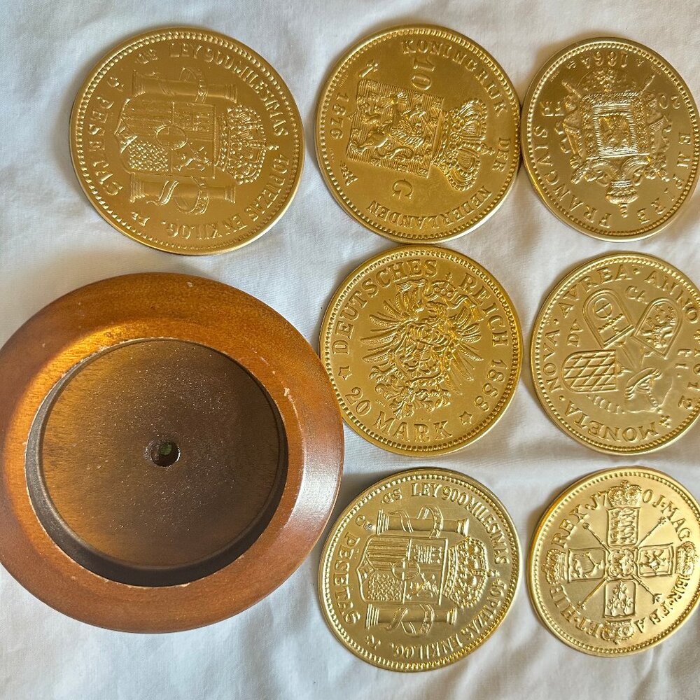 Lot 7 Vintage Large 3" Metal Novelty Coins US Coin Replicas Paperweight Coasters